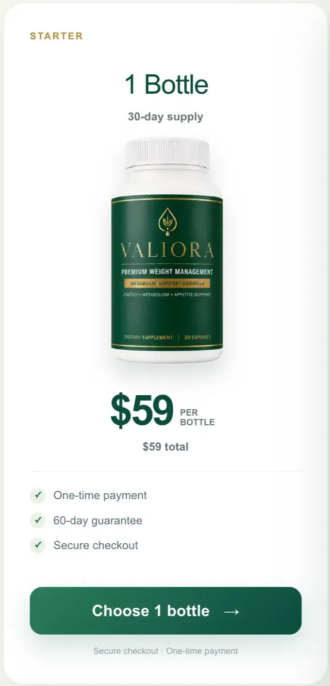 Valiora 1 bottle starter package — 30-day supply of once-daily metabolism support capsules