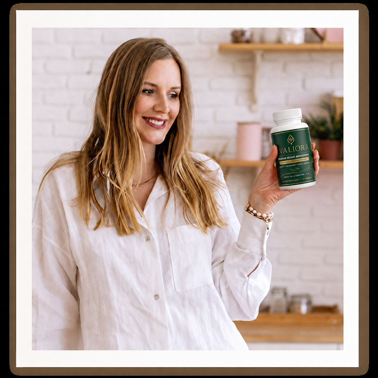 Adult starting a daily wellness routine with one Valiora capsule and a glass of water