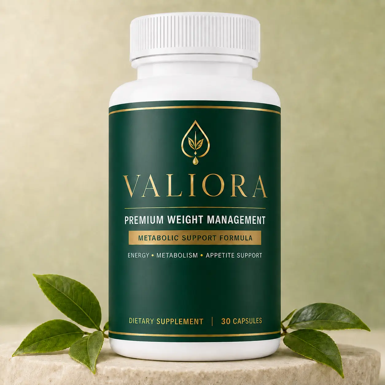 Valiora once-daily metabolism, energy and appetite support supplement bottle